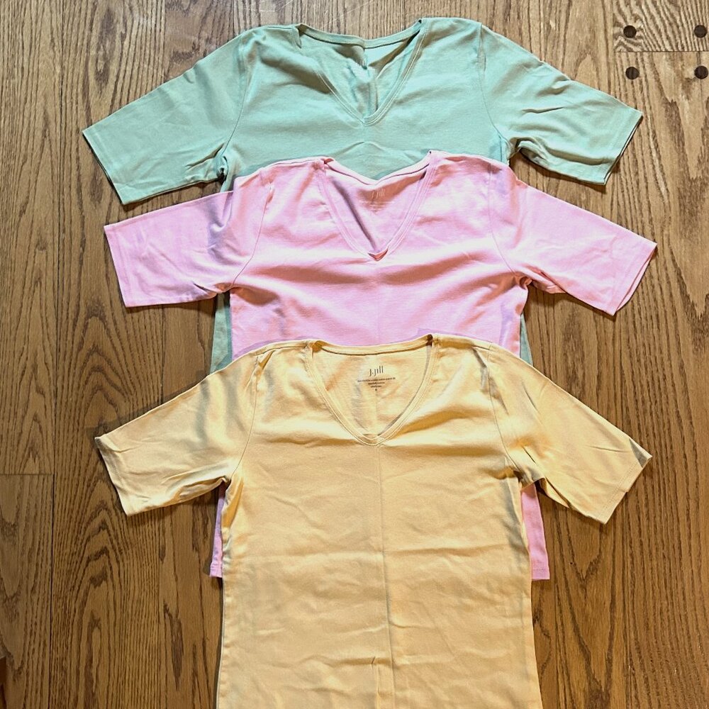 J.Jill Cotton V Neck Tees--Three shirts, Size M